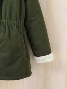 SHEIN Tween Girl Zip Up Thermal Lined Hooded Overcoat - Army Green - View 6