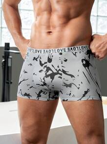 1pc Tie Dye Letter Waist Trunks - Black and White - View 4