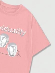 ROMWE MEN Street Life 男士字母人物圖案T恤 - 粉色 - 查看 6