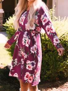 Floral Print Dual Pocket Dress - Hot Pink - View 3