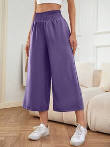 SHEIN LUNE Chất rắn quần ống rộng Quần Capris - Màu tím - Xem 5