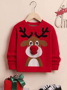 SHEIN 男童 1 件圣诞麋鹿图案毛衣