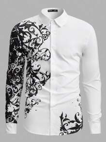 GENTILAND 寬鬆版型男士巴洛克印花襯衫 - 白色 - 查看 1