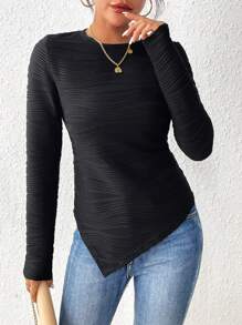 SHEIN LUNE Solid Asymmetrical Hem Tee - Black - View 5