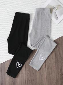 SHEIN LUNE 2pcs Heart Print High Waist Casual Leggings - Multicolor - View 1