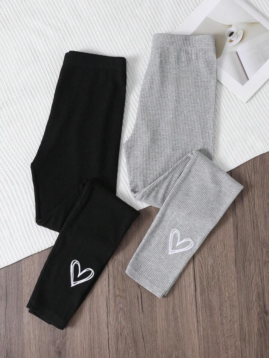 SHEIN LUNE 2pcs Heart Print High Waist Casual Leggings - Multicolor - View 1