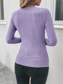 SHEIN Clasi 網眼刺繡紐扣細節側收褶T恤 - 淡紫色 - 查看 2