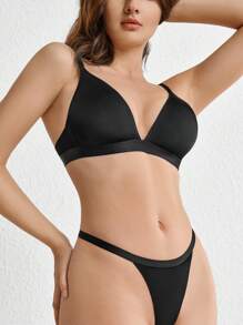 素色無鋼圈文胸 - 黑色 - 查看 9