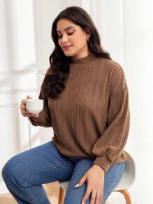 Mulvari Plus Mock Neck Drop Shoulder Tee - Brown - View 1
