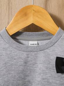 SHEIN Baby Girl Bow Front Drop Shoulder Thermal Sweatshirt - Light Grey - View 6