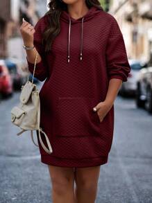 Calvaya Áo nỉ cỡ lớn có túi kangaroo, vai rớt, dây rút. - Màu Đỏ Sâu - Xem 3