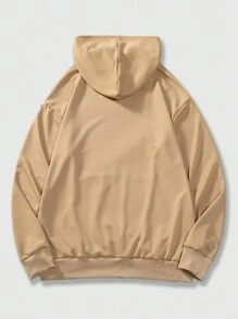 ROMWE MEN Grunge Punk 男士愛心和標語圖案抽繩連帽衫 - 卡其色 - 查看 2