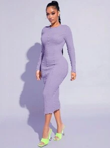 SHEIN SXY 木耳邊素色洋裝 - 紫色 - 查看 4