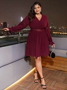 SHEIN Frenchy 大碼蕾絲花邊洋裝 - 酒紅色 - 查看 7