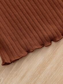 SHEIN Leap Crew 3pcs Young Girl Lettuce Trim Ribbed Knit Tee - Brown - View 4