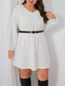 SHEIN LUNE Plus Drop Shoulder Flannel Dress - White - View 5