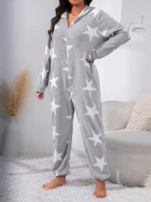 Talla grande Mameluco de dormir con estampado de estrella con capucha - Gris - Ver 5