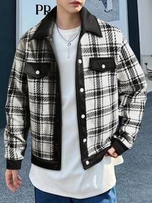 Manfinity Hypemode Men Plaid Print Flap Detail Overcoat - Black - View 1