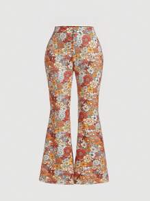 SHEIN MOD Plus Floral Print Flare Leg Pants