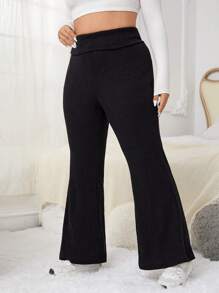 SHEIN EZwear 大碼高腰喇叭褲 - 黑色 - 查看 4