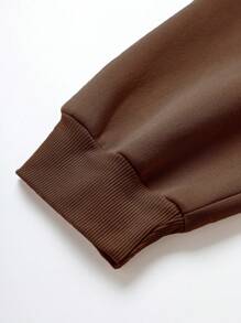 SHEIN EZwear Plus Letter Graphic Thermal Lined Sweatshirt - Brown - View 5