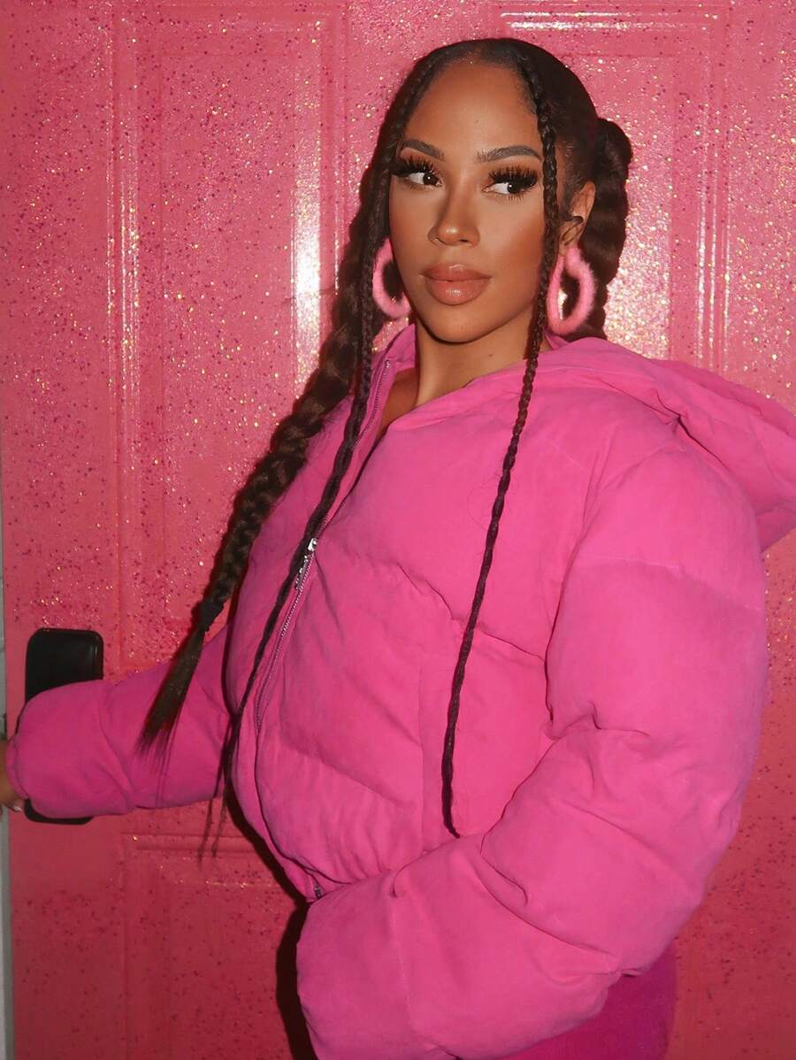 Slaydiva Abrigo con capucha acolchado para mujer - Rosa Fucsia - Ver 1