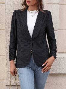 SHEIN Clasi Shawl Collar Single Button Blazer - Black - View 7