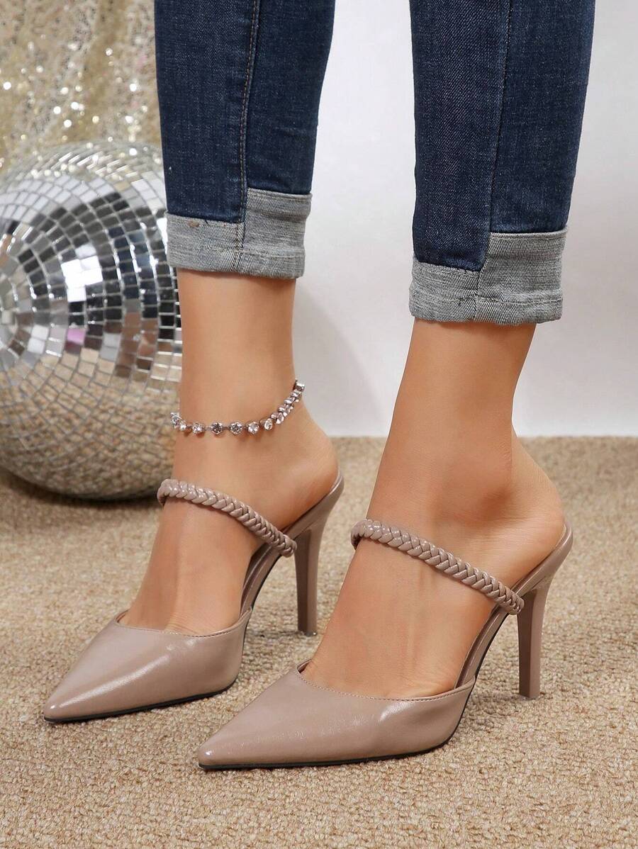 Giày sandal mũi nhọn nữ, giày mules đế cao tối giản mới, thời trang thu đông, thanh lịch, giày cao gót nữ, thanh lịch, trang phục dự tiệc