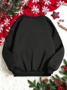 SHEIN LUNE Hơn In Giáng sinh Thả vai Áo nỉ - màu đen - Xem 2