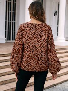 SHEIN Clasi Leopard Print Lantern Sleeve Blouse - Multicolor - View 2