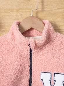 SHEIN Garota pré-adolescente 1 Peça Letra Corrigida Bloco De Cores Ombro Caído Jaqueta de Pelúcia