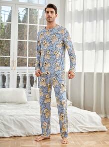 Hombres Conjunto de pijama con estampado de dibujos animados - Multicolor - Ver 6