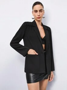 Maija 亮片拼接單釦西裝外套 - 黑色 - 查看 6