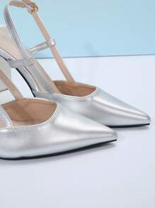 Fall/Winter 2025 Women's Pointed Toe High Heels, New Spring/Summer Fashion Open Heel Pumps, Suitable For Dates, Casual Outings, Commute, Banquets And Parties, Elegant, Party Outfits - Silver - View 7