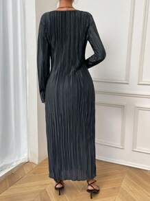 RosyDaze Vestido maxi con recorte de lechuga sólida y plisado para mujer