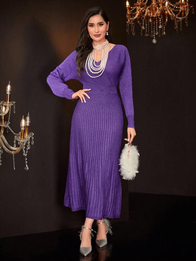 Surplice Neck Cutout Back Sweater Dress