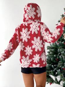 SHEIN EZwear Capucha copo de nieve con parche con bolsillo de canguro con cordón - Rojo - Ver 2