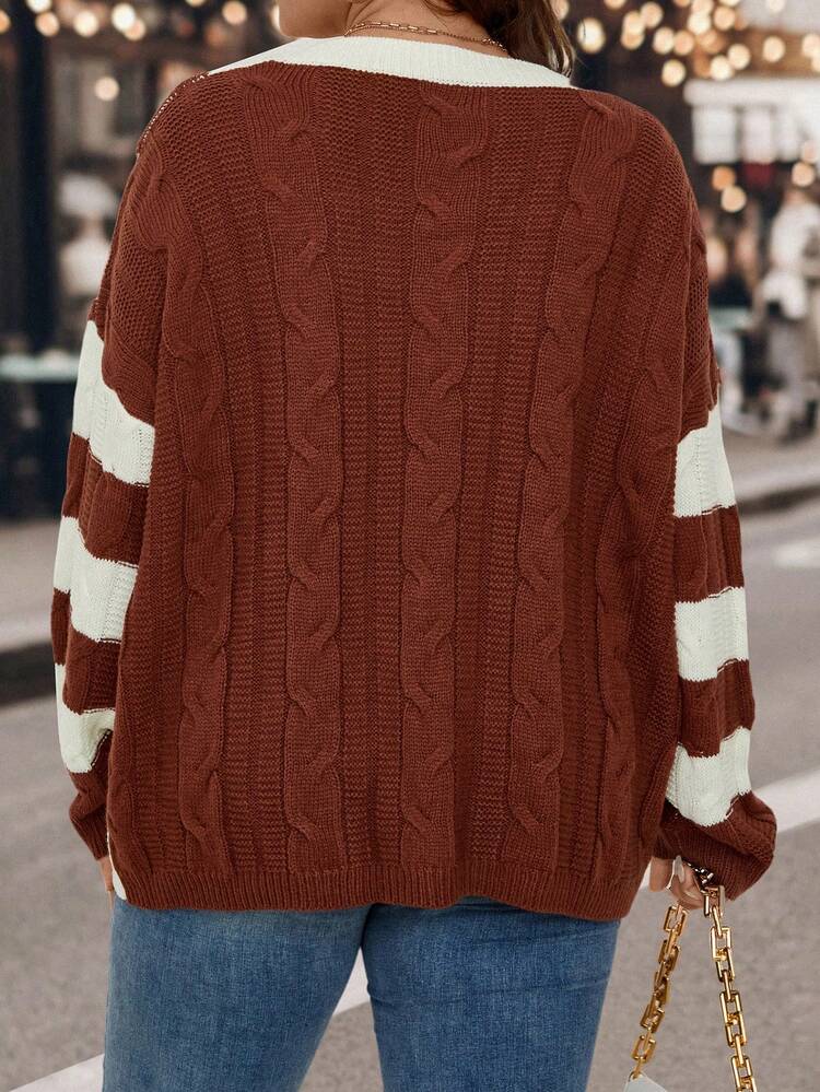 Plus Chevron Pattern Drop Shoulder Sweater