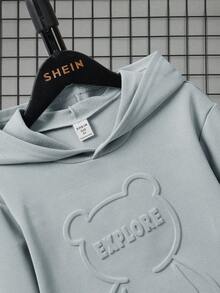 SHEIN Áo nỉ cho bé trai tuổi teen, họa tiết chữ cái và gấu, chi tiết vá. - Nhiều màu - Xem 3