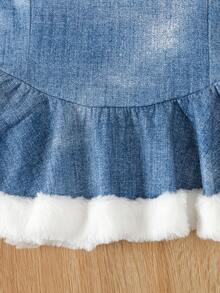 SHEIN 女小童毛茸邊夾克&荷葉邊吊帶洋裝 - 藍色 - 查看 5