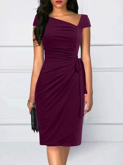 Asymmetrical Neck Knot Side Wrap Hem Dress