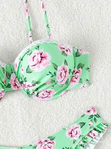 Women's Flower Print Frilled Bikini Set Summer Beach - Multicolor - View 5
