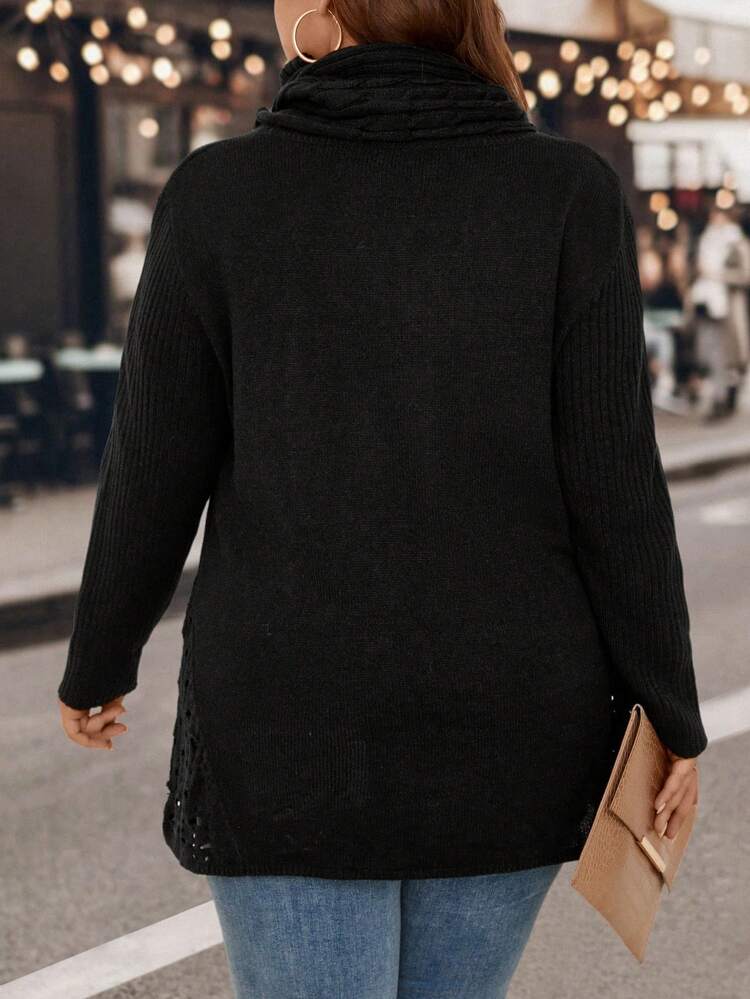 Plus Turtleneck Open Knit Sweater
