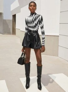 Maija Mock Neck Geo Print Top - Black and White - View 7