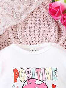 SHEIN Baby Girl Cartoon & Slogan Graphic Colorblock Tee Jumpsuit - Multicolor - View 4