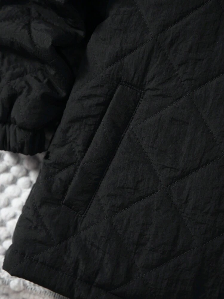 Boys' College Style Heather Hooded Thickened Coat, Solid Shoulder Design