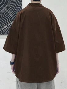 Manfinity Hypemode 男士寬鬆純色下垂肩襯衫 - 咖啡棕 - 查看 2