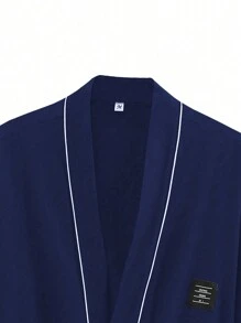 男士撞色滚边系带休闲睡袍，适合秋冬季穿着