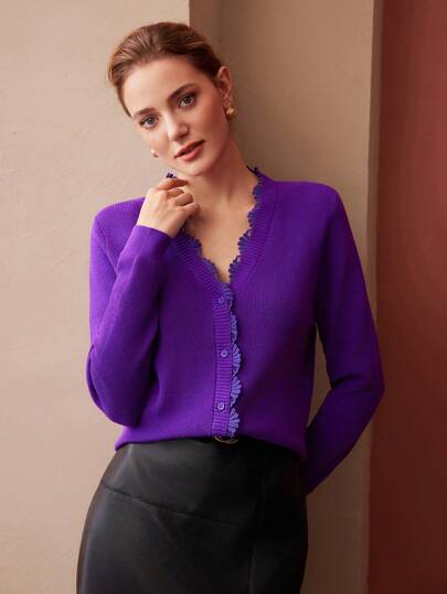 MOTF PREMIUM Cárdigan ribete con encaje