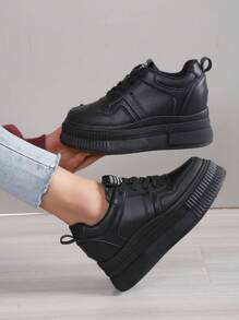 女士們坡跟跟厚鞋底運動鞋,女性增加高度黑色運動鞋,經典款式表演高度多用途新款女性鞋